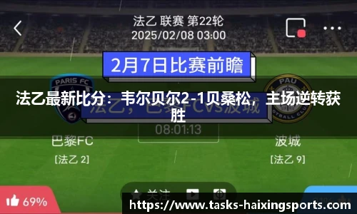 法乙最新比分:韦尔贝尔2-1贝桑松,主场逆转获胜